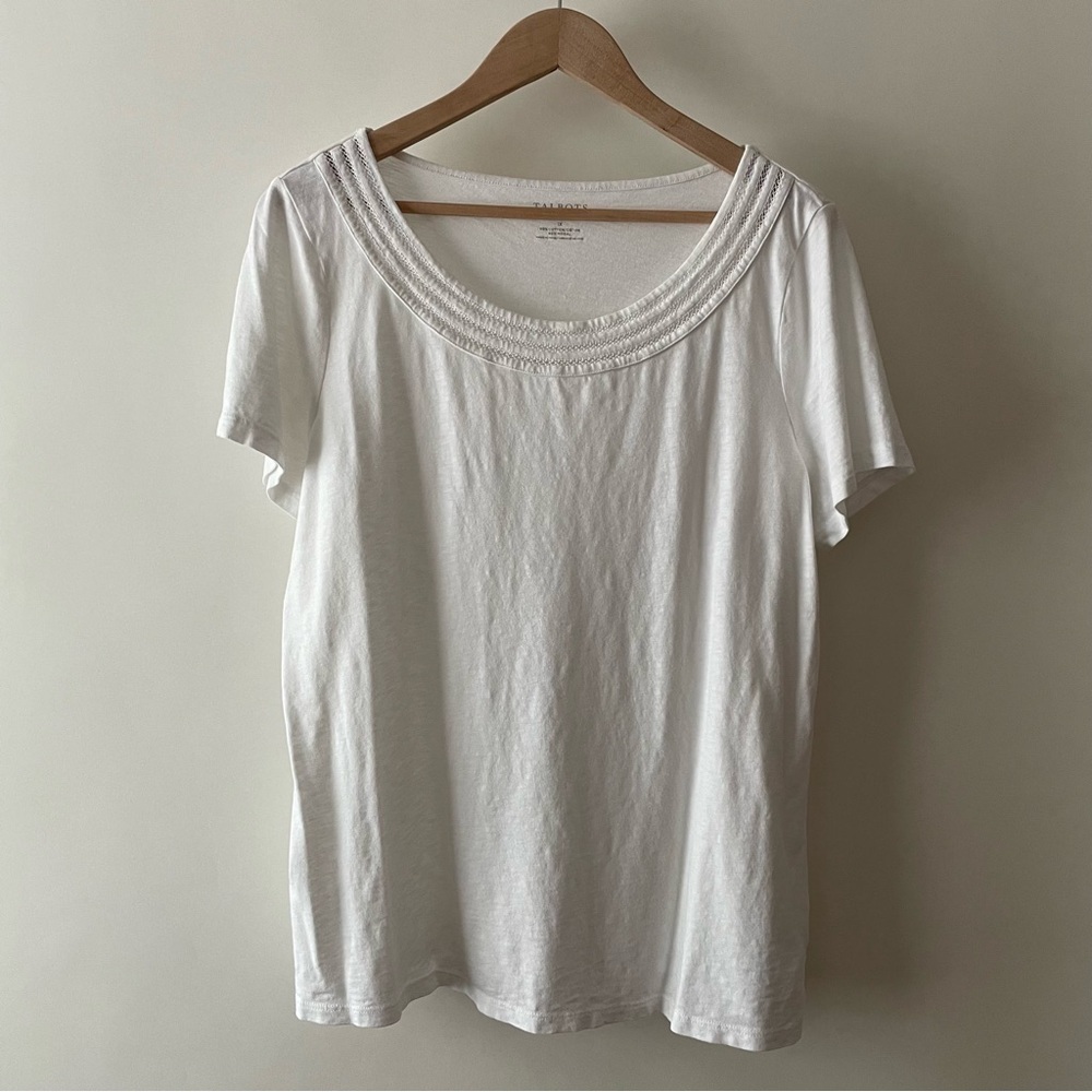 Talbots White Short Sleeve Tee Cotton/Modal Slub Knit Stitched Neckline Size 1X - Picture 2 of 12